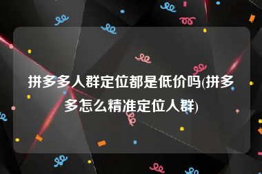 拼多多人群定位都是低价吗(拼多多怎么精准定位人群)