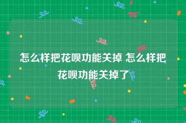 怎么样把花呗功能关掉 怎么样把花呗功能关掉了