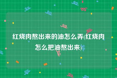 红烧肉熬出来的油怎么弄(红烧肉怎么把油熬出来)