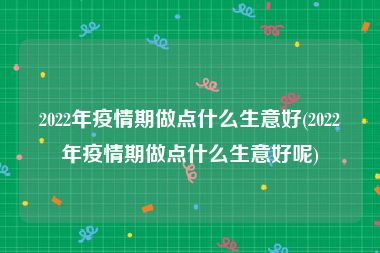 2022年疫情期做点什么生意好(2022年疫情期做点什么生意好呢)
