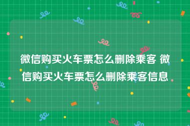 微信购买火车票怎么删除乘客 微信购买火车票怎么删除乘客信息