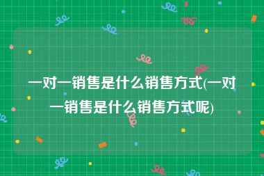 一对一销售是什么销售方式(一对一销售是什么销售方式呢)