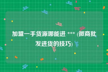 加盟一手货源哪能进 *** (微商批发进货的技巧)