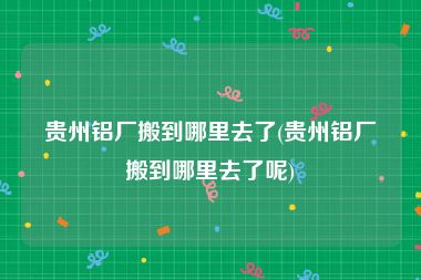 贵州铝厂搬到哪里去了(贵州铝厂搬到哪里去了呢)