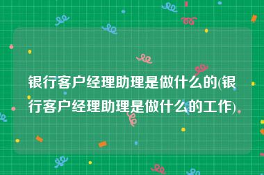 银行客户经理助理是做什么的(银行客户经理助理是做什么的工作)