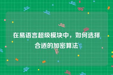 在易语言超级模块中，如何选择合适的加密算法
