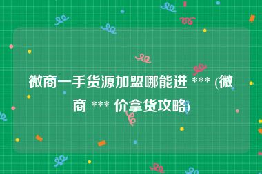 微商一手货源加盟哪能进 *** (微商 *** 价拿货攻略)