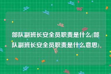 部队副班长安全员职责是什么(部队副班长安全员职责是什么意思)