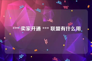  *** 卖家开通 *** 联盟有什么用